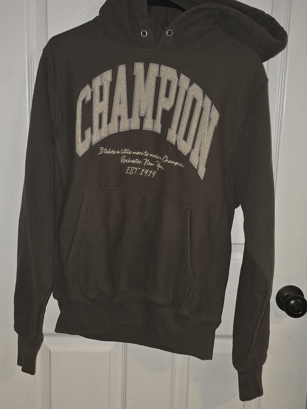Champion Brown Hoodie with White Arch Logo